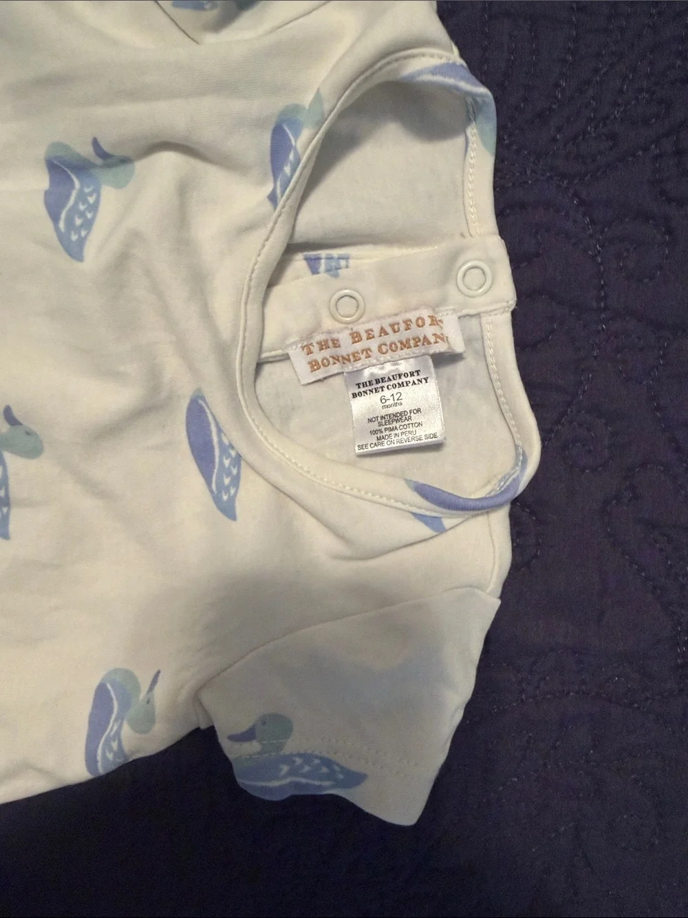 The Beaufort Bonnet Company White Baby One-Piece with Blue Duck Print